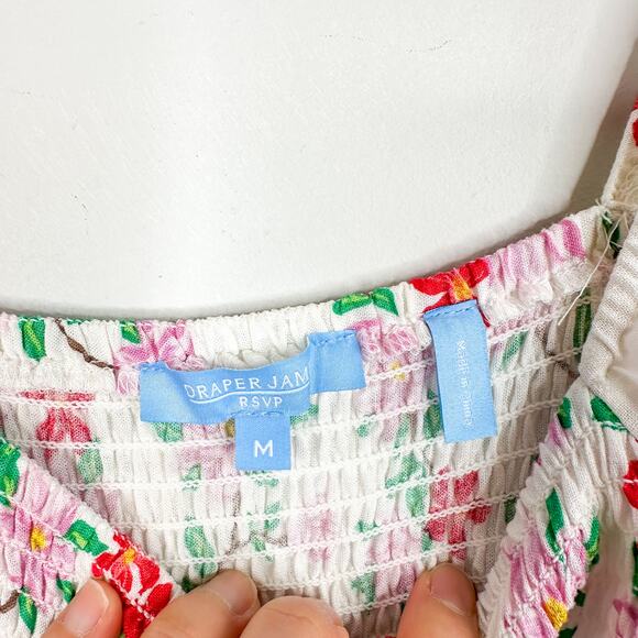 Draper James White Floral Smocked Long Sleeve Midi Dress - Picture 6 of 9